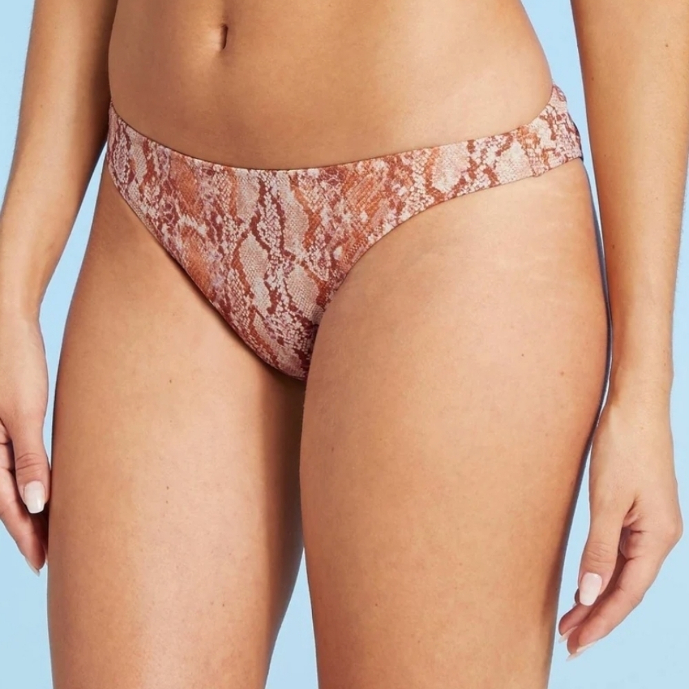 Shade & Shore High Leg Extra Cheeky Bikini Bottom Lurex Snake Print XL #